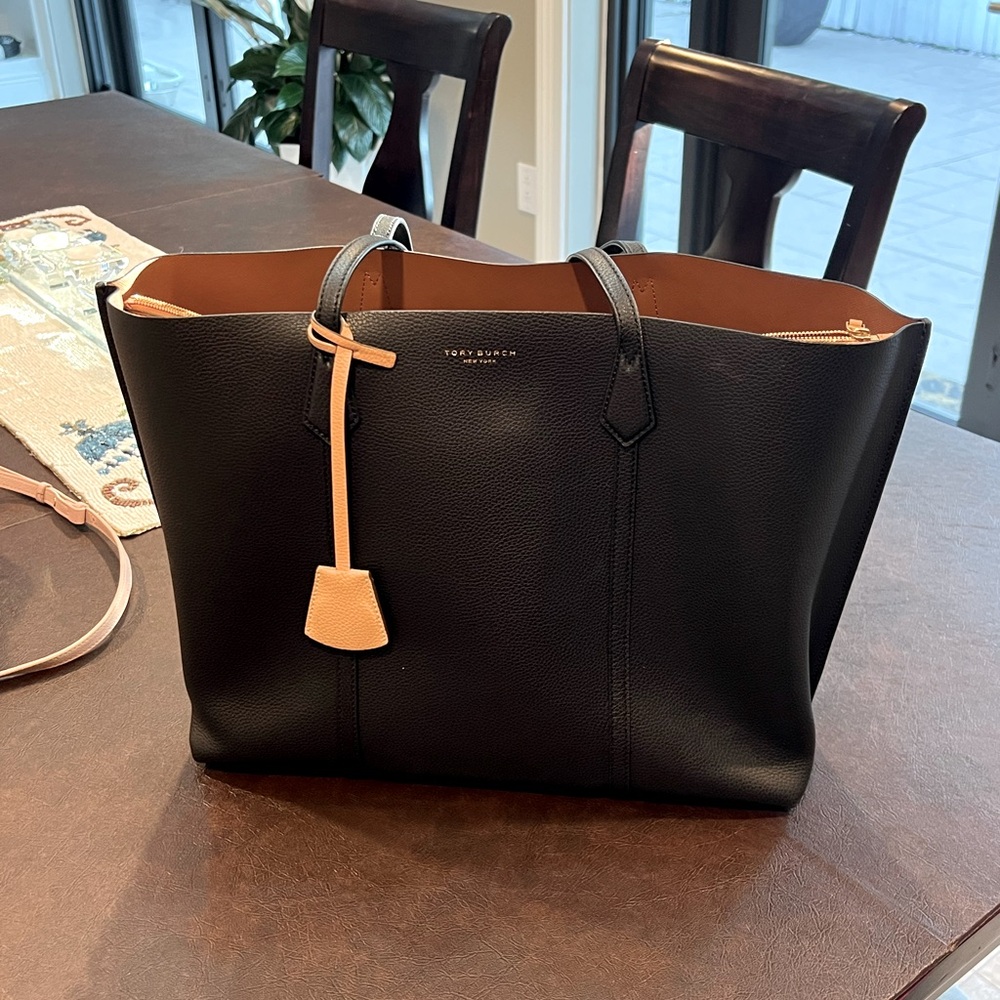 Tory Burch Black Structured Leather Tote